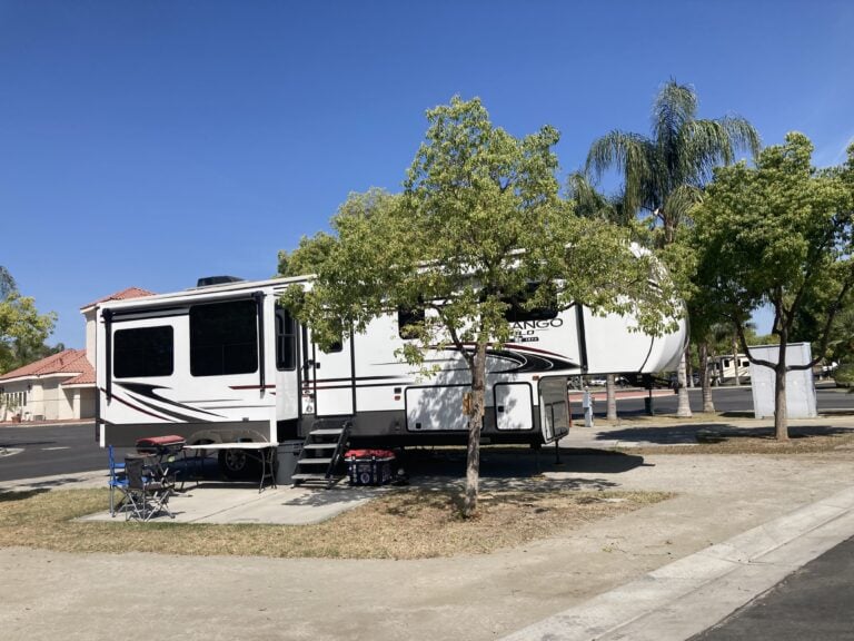 Fifth wheel at RV campground.