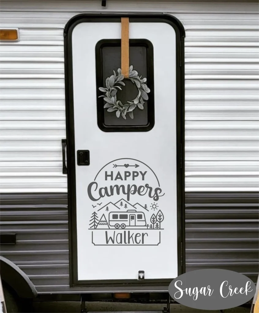 Customizable decal for RV door.