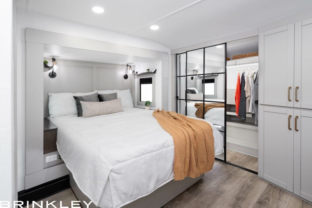 Bedroom in a Brinkley 5th wheel