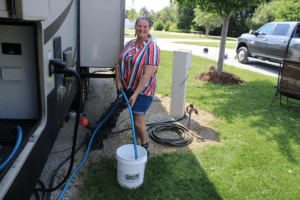 Sanitizing an RV Fresh Water Tank.