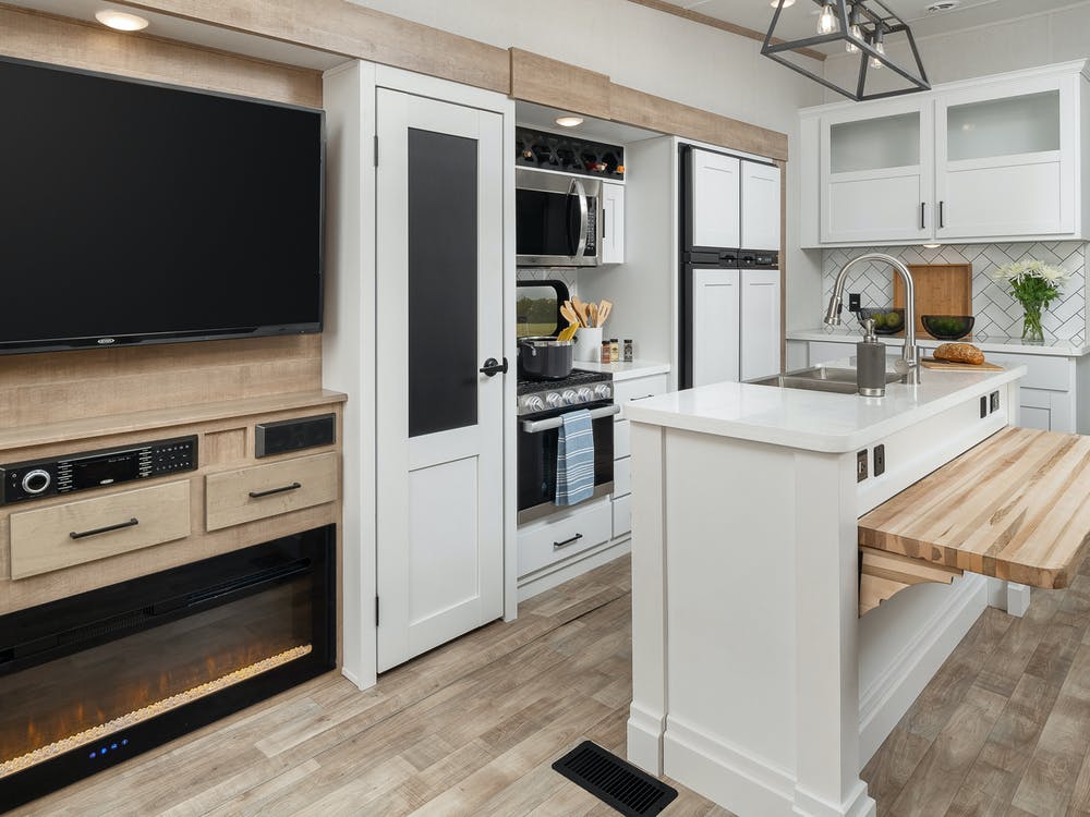 Modern RV Kitchen with White Cabinets:  Keystone Arcadia