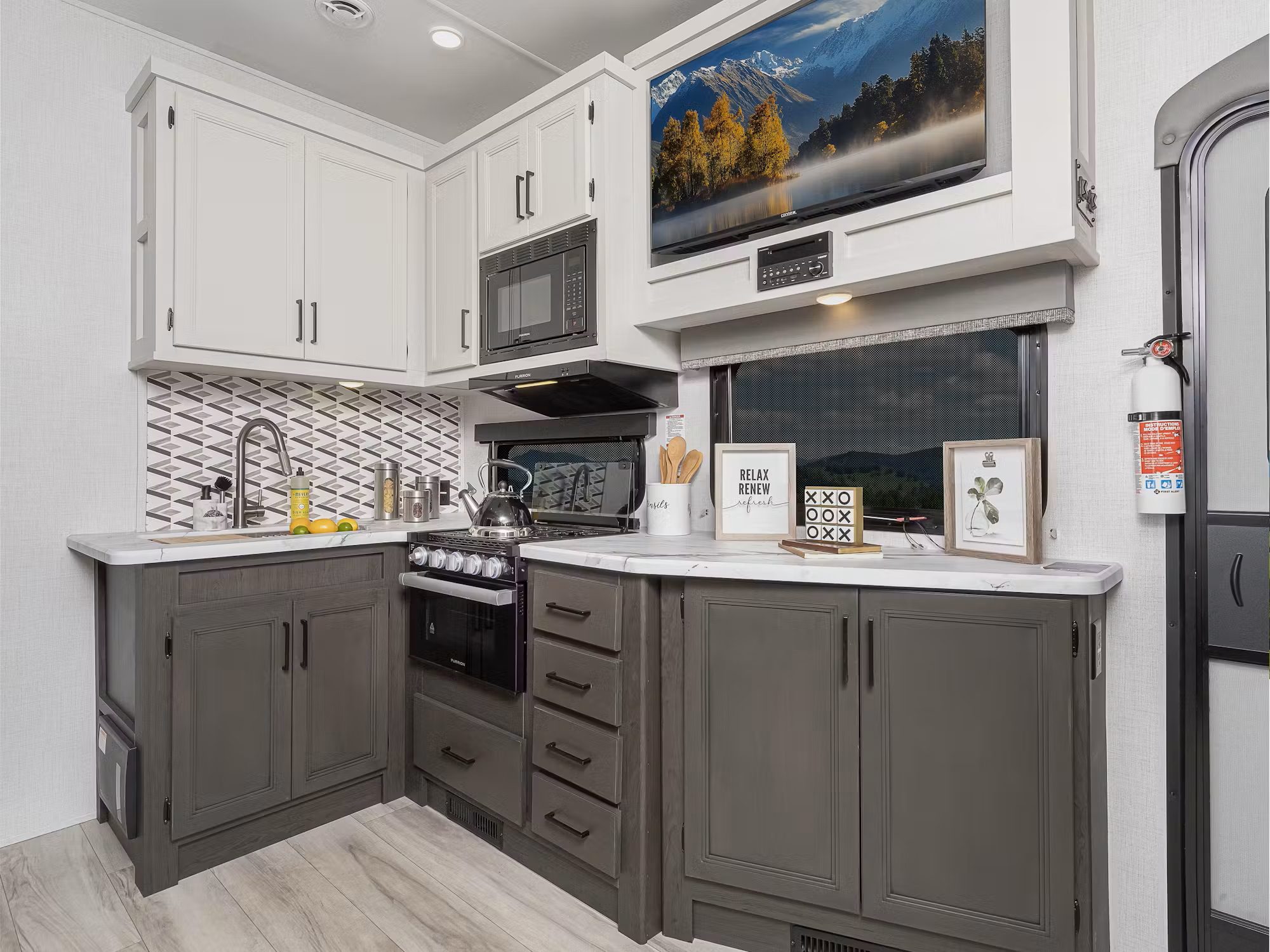 Keystone RV interior with modern kitchen