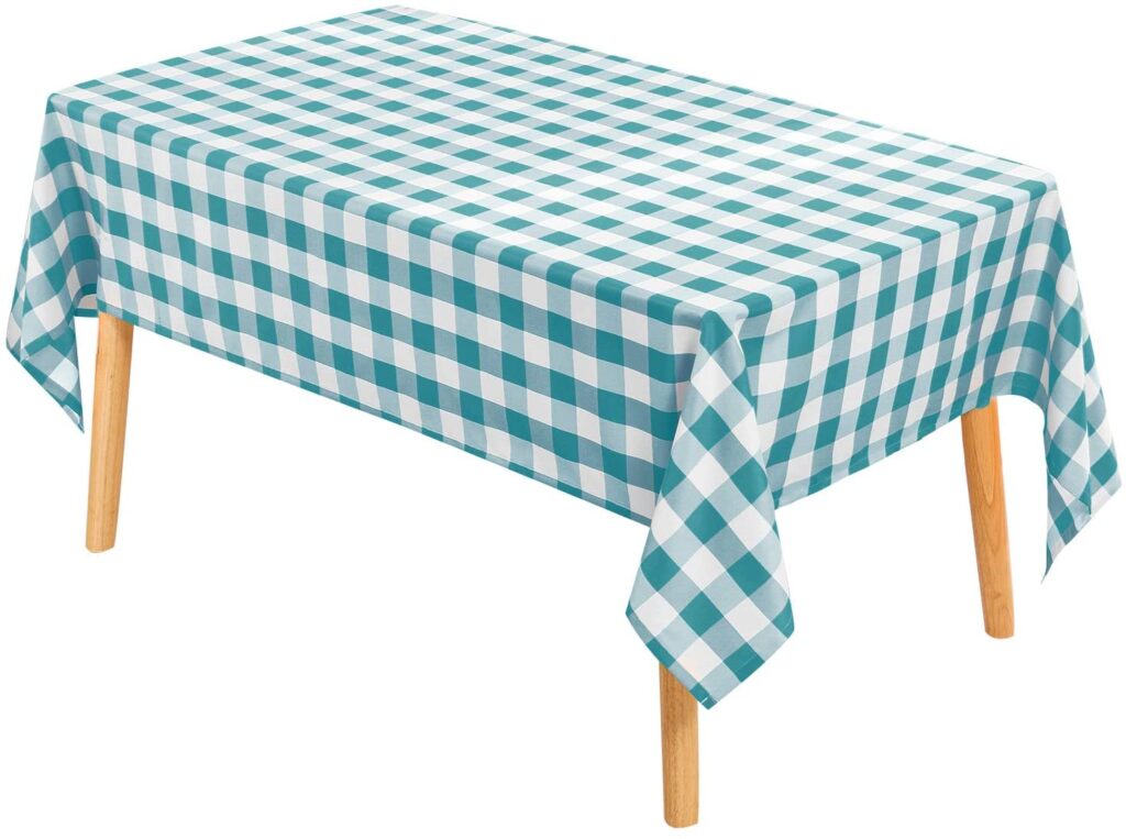 Blue checkered tablecloth