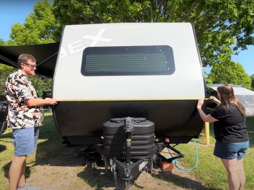 Couple measuring RV width