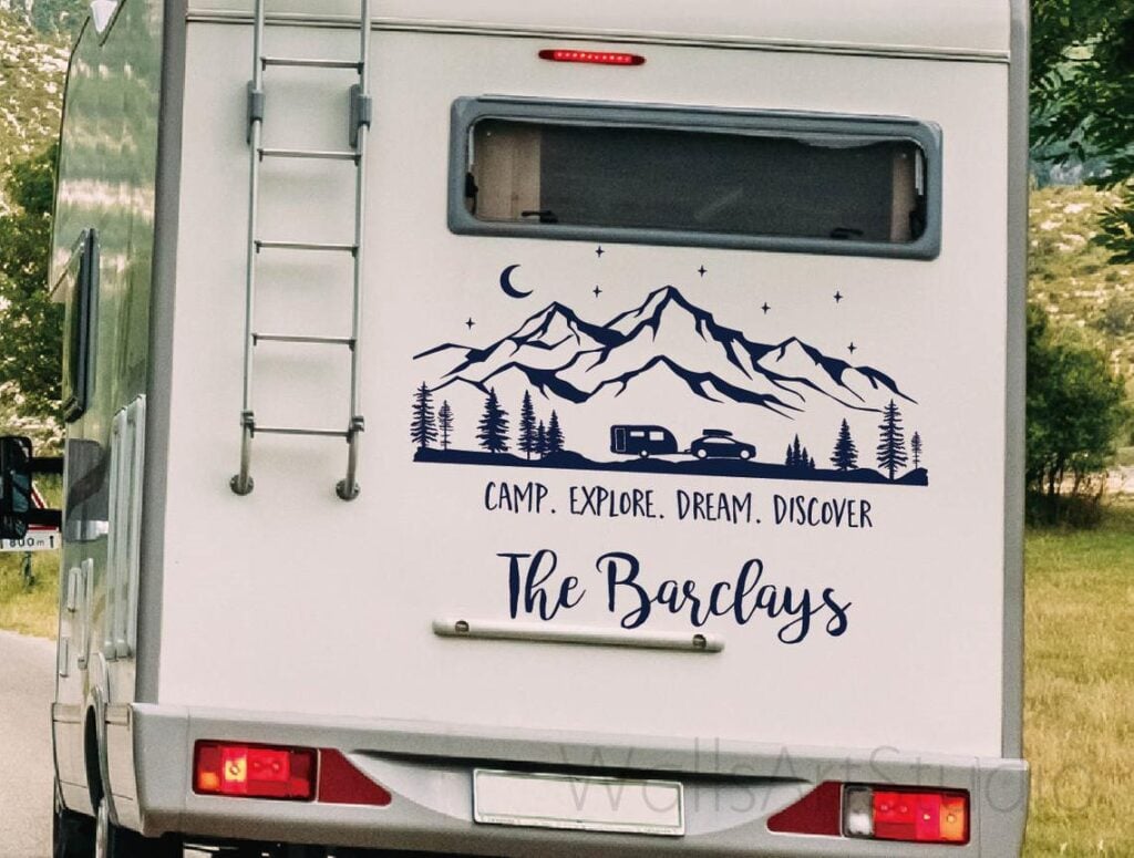 RV Vinyl Decal with Mountains 