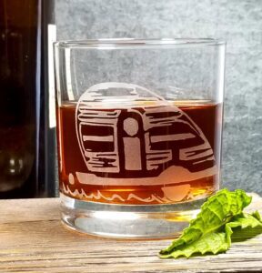 Etched glasses with teardrop trailer image