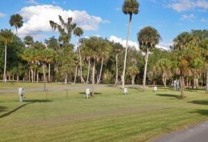 Empty RV campsites on grass