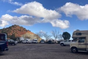 RVs in circle at RV park.