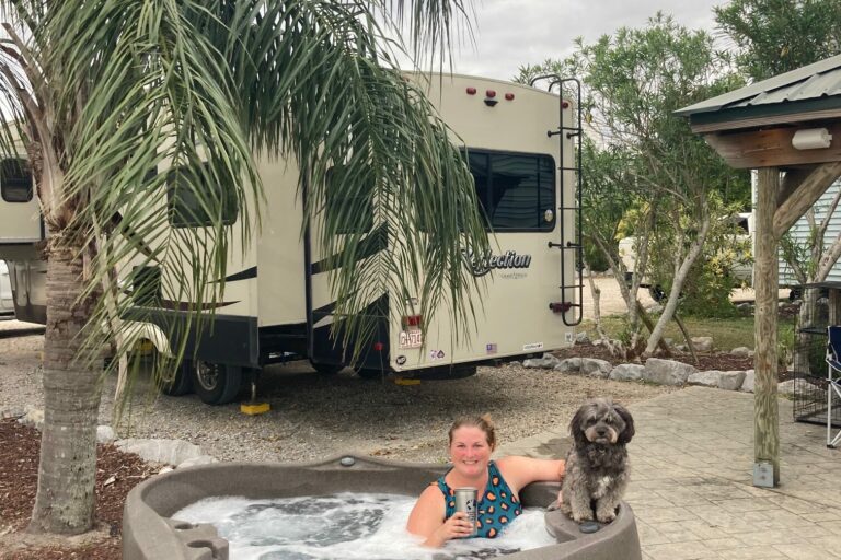 Woman in private RV park hot tub