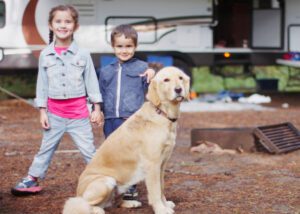 Kids and Dog Outside RV