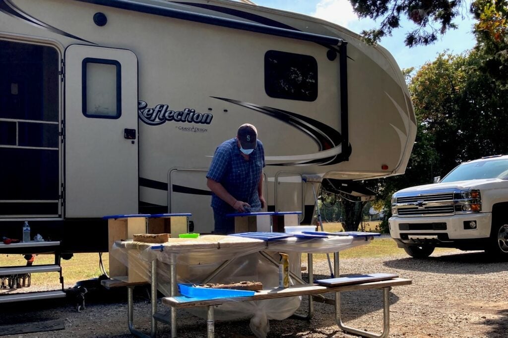 Painting RV cabinets.