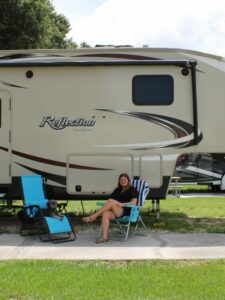 Dog and Woman at RV Campsite