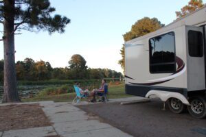 Couple at RV Park by Lake