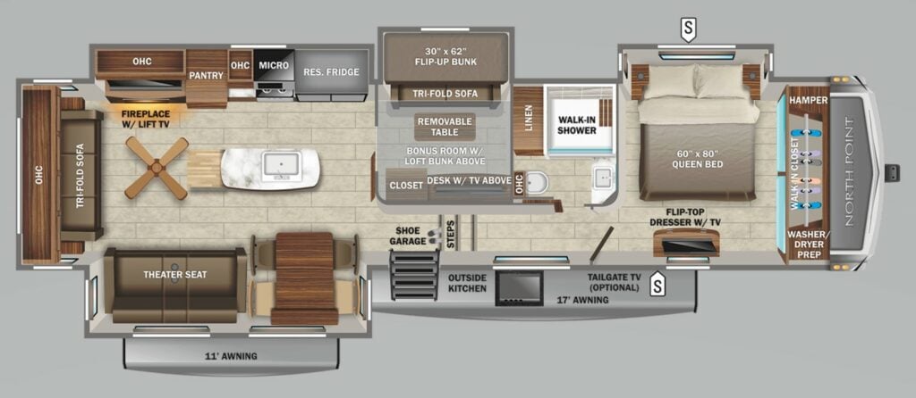 Fifth Wheels with Lofts: North Point 377RLBH