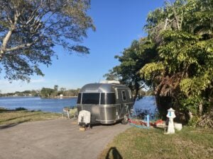 Small Airstream RV on Lake