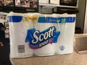 Package of Scott 1000 toilet paper. The best RV toilet paper. 