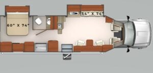 Class C RVs with Tables and Chairs: Cruiser 2910 D floor plan diagram.