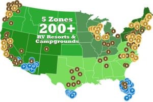 Encore RV Resorts and Thousand Trails Map