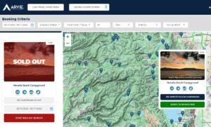 Screenshot of Arvie platform for Lake Tahoe RV camping reservations.