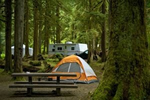 Tent and RV at campground