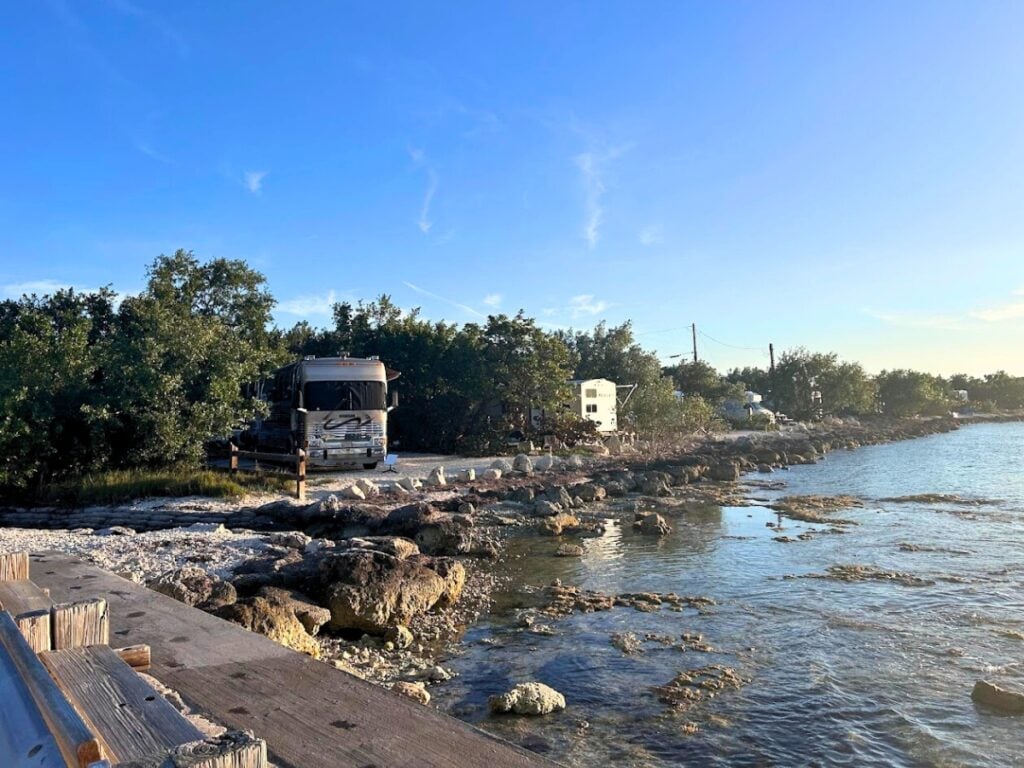 RVs at waterfront campsites at Bahia Honda state park.