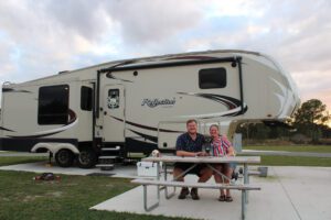 Couple at RV campsite