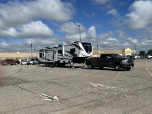 RV parked in Walmart Parking Lot