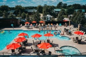 Pool party at an adult only RV park.