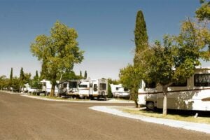 RVs parked in campsites at King's Row adult only campground.