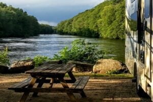 Riverfront RV campsite.