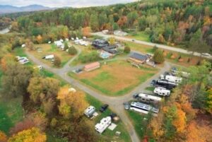 Aerial shot of New England RV park in the fall.