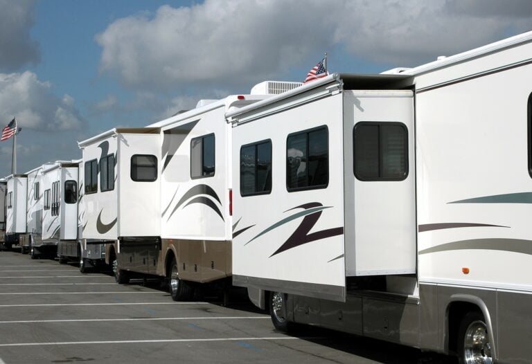 RVs lined up at RV show