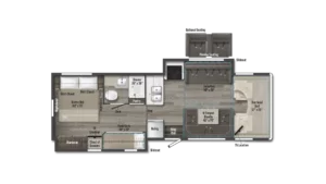 Minnie Winnie Class C RV floorplan with bunk beds.