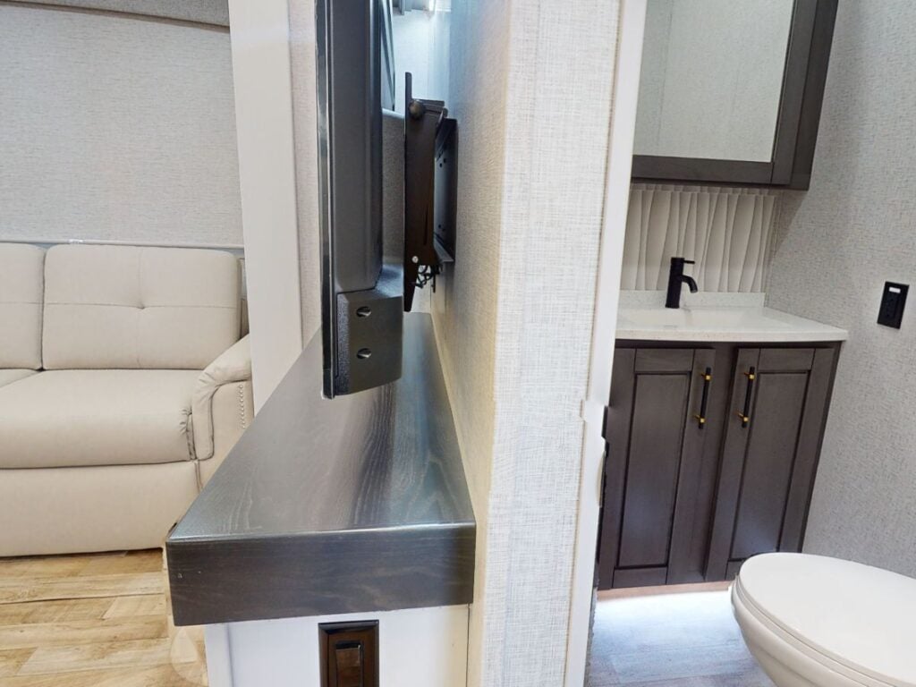 Half bath and living room in RV