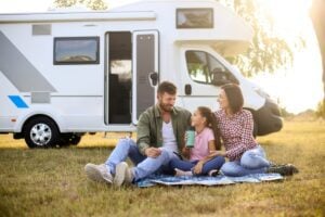 Family at RV campsite.