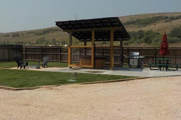 RV campsite with personal hot tub.
