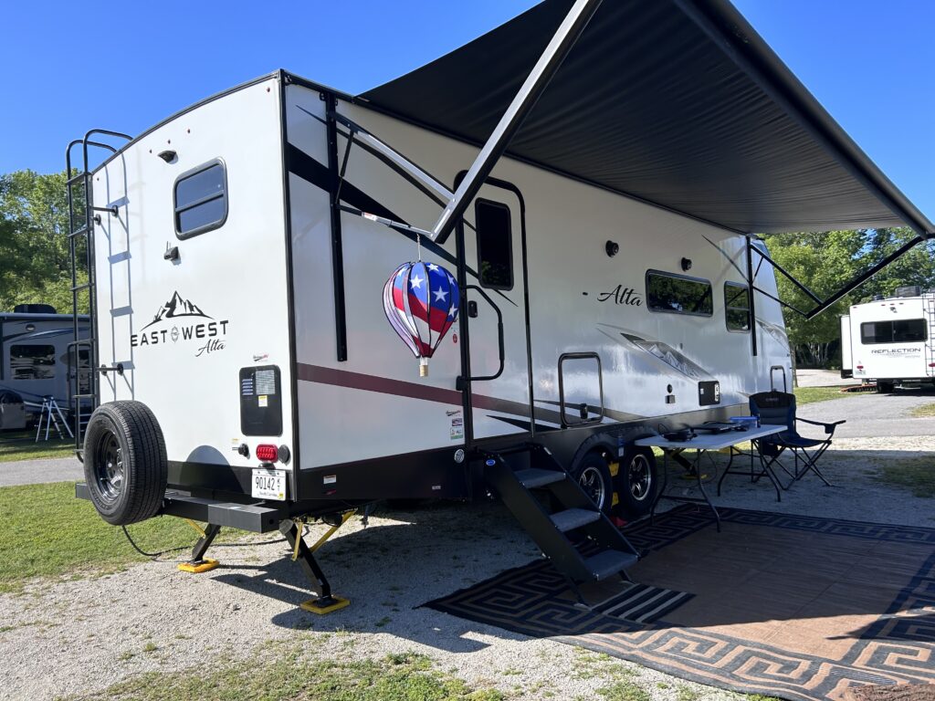 RV with American Flag 4th of July Decorations