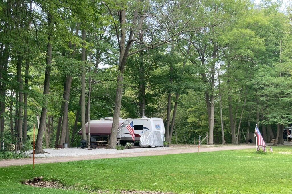 RV with American Flags Outside