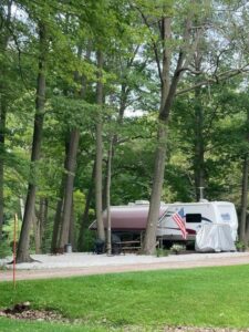 RV with American Flags Outside