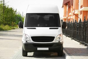 Camper van parked on city street for stealth camping