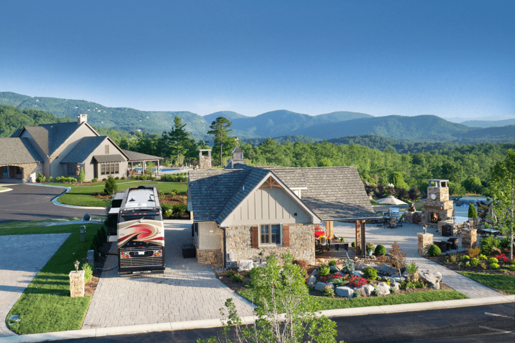 Luxury RV campsite at North Carolina resort.