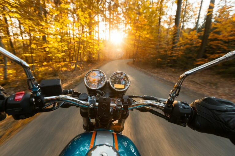 Road view through motorcycle handlebars