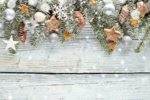 Garland on white wood.