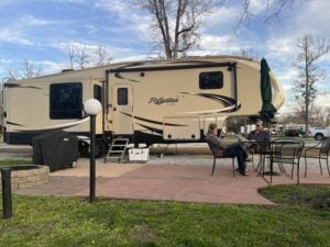 Couple at Luxury RV Campsite.