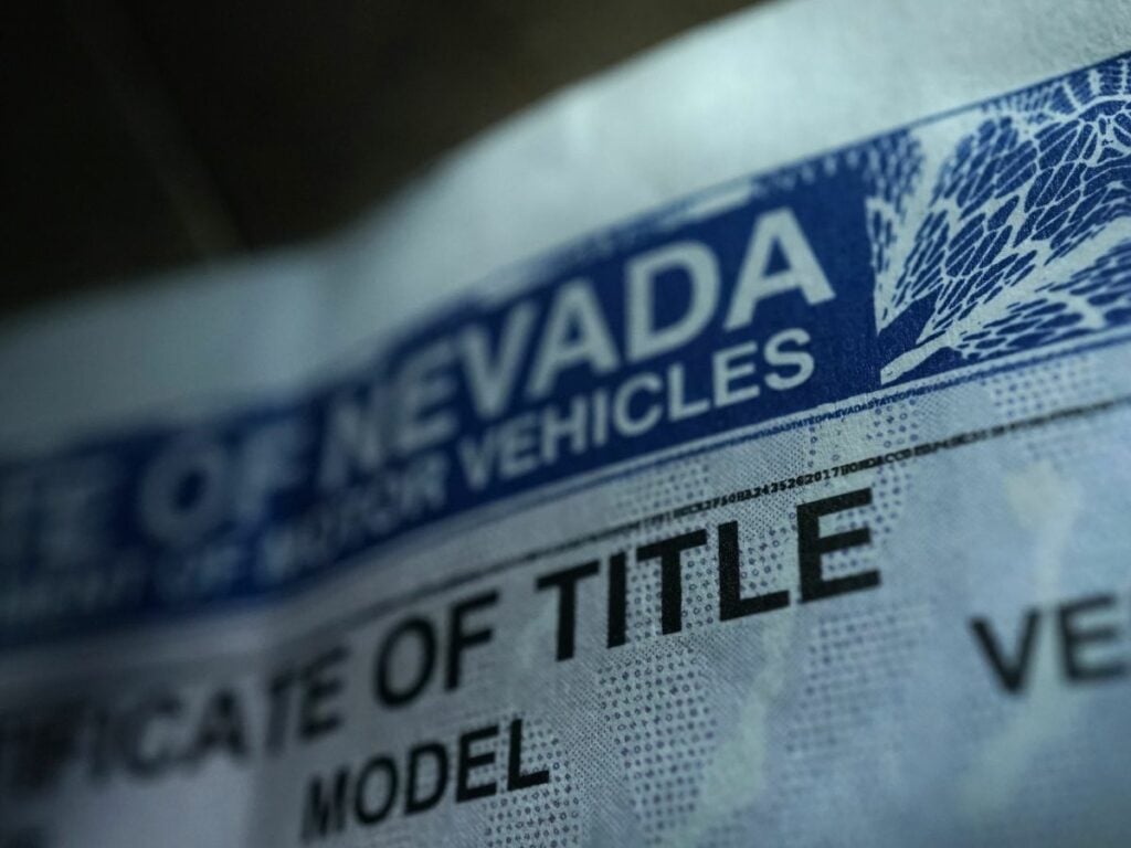 Vehicle title from the state of Nevada.