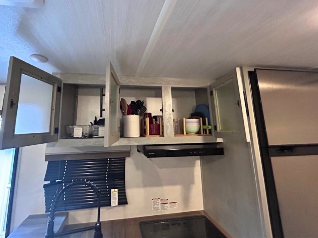 Organized kitchen cabinets in RV