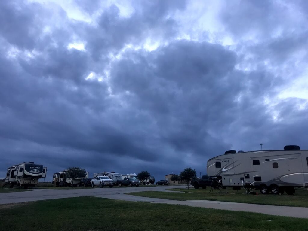 RV park with stormy sky