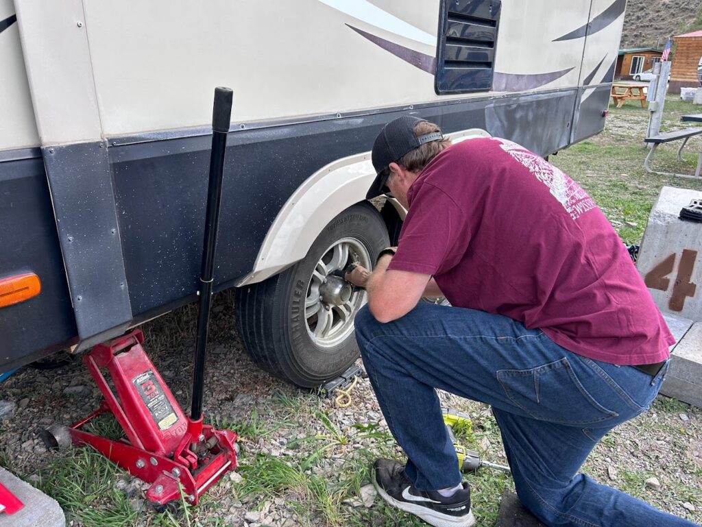 Man working on RV repair