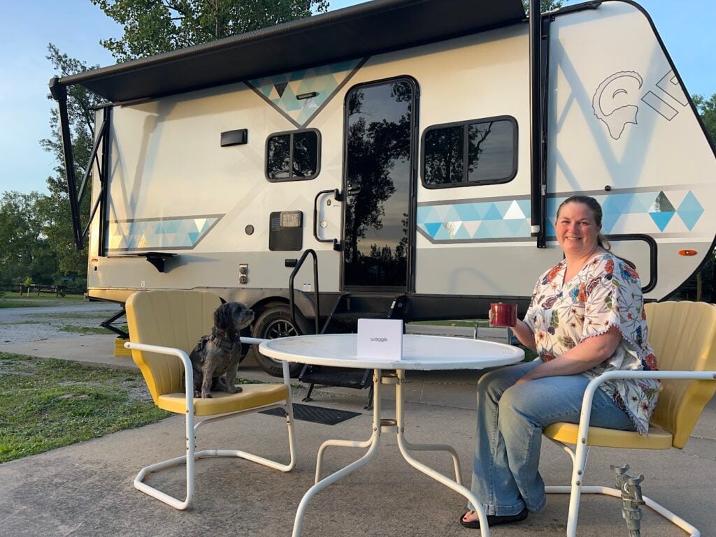 Woman and Dog at RV Campsite