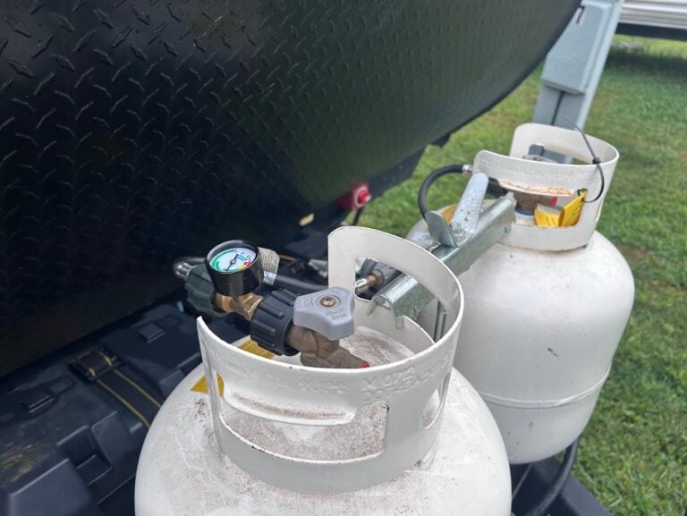 RV propane tank with gauge installed